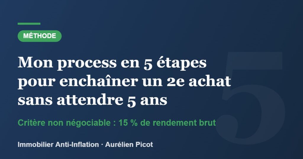 Mon process en 5 étapes pour enchaîner un 2e achat sans attendre 5 ans Process en 5 étapes pour enchaîner un 2e investissement locatif